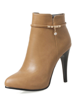 High Heel Booties Brown Spitz Zeh Metall Detail Stiefeletten Für Frauen