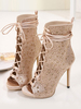 High Heel Booties Gold Peep Toe Strass Schnürsenkel Sandal Booties für Frauen