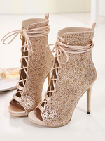 High Heel Booties Gold Peep Toe Strass Schnürsenkel Sandal Booties für Frauen