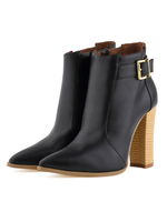 High Heel Booties Schwarz Spitz Zehenschnalle Detail Stiefeletten Für Frauen