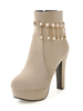 High Heel Booties Wildleder Frauen Ecru White Platform Perlen Detail Stiefeletten