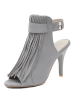 High Heel Booties Wildleder grau Peep Toe Slingbacks Sandal Stiefel mit Quasten