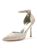 High Heel Hochzeitsschuhe Spitze Champagner spitze Zehen Strass Knöchelriemen Brautschuhe