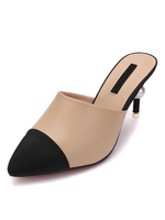 High Heel Mules Khaki Spitz Patchwork Slip On Mule Schuhe für Frauen