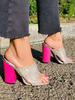 High Heel Mules Silber Open Toe Blcok Heel Slide Schuhe