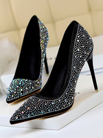 High Heel Party Schuhe Black Pointed Toe Pailletten Stoff Abendschuhe Stiletto Heels
