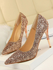 High Heel Party Schuhe Champagner Pointed Toe Pailletten Abendschuhe Stiletto Heels
