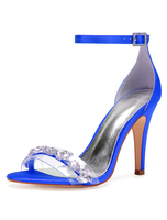 High Heel Party Schuhe Satin Open Toe Strass Knöchelriemen Hochzeit Schuhe Brautjungfer Schuhe
