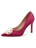 High Heel Pointed Toe Partyschuhe Burgunder Perlen Abendschuhe