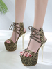 High Heel Sandalen 2020Leopard Plattform offene Spitze Lace Up Stiletto Heel Sandaletten Frauen Sexy Schuhe