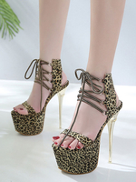 High Heel Sandalen 2020Leopard Plattform offene Spitze Lace Up Stiletto Heel Sandaletten Frauen Sexy Schuhe