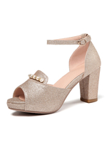High Heel Sandalen Blond Leder Peep Toe Ketten Abendschuhe Frauen Party Schuhe