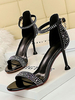High Heel Sandalen Schwarz Micro Wildleder Obere Runde Zehen Strass Abendschuhe Damen Party Schuhe