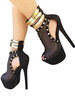 High Heel Sandalen Schwarz Plattform Peep Toe Nieten ausgeschnitten Knöchelriemen Sandale Schuhe Frauen Sexy Schuhe