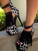 High Heel Sandalen Wildleder Peep Toe Plattform gedruckt Stiletto Sandalen Schwarz Sexy Schuhe