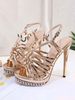 High Heel Sexy Sandalen Blond Leder Open Toe Gold Sexy Sommerschuhe