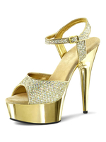 High Heel Sexy Sandalen Blond PU Leder Peep Toe Pailletten Stoff Knöchelriemen Sandalen