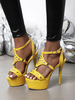 High Heel Sexy Sandalen Gelb Patent Obere Runde Zehen Sexy Schuhe