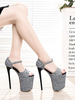 High Heel Sexy Sandalen Grau Pailletten Stoff Open Toe Stiletto Heel Pailletten High Heel Knöchelriemen Heels