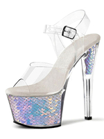 High Heel Sexy Sandalen Ombre PVC Obere Offene Zehe Kegelabsatz Sky High Heel Knöchelriemen Heels