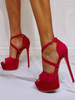 High Heel Sexy Sandalen Rose Rot Micro Wildleder Obere Offene Zehe Stiletto Absatz Sexy Knöchelriemen Heels