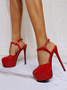 High Heel Sexy Sandalen Rot Lack PU Obere Offene Zehe Sexy High Heel Knöchelriemen Heels