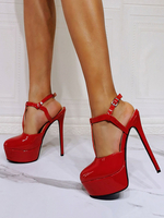 High Heel Sexy Sandalen Rot Lack PU Obere Offene Zehe Sexy High Heel Knöchelriemen Heels