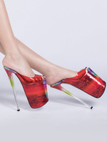 High Heel Sexy Sandalen Rote Leder Peep Toe Laser Sexy Schuhe