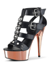 High Heel Sexy Sandalen Schwarz Leder Peep Toe Gladiator Sexy Plateausandalen