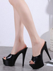 High Heel Sexy Sandalen Schwarz Leder Peep Toe Stiletto Plattform Sexy Sandalen