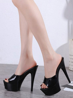 High Heel Sexy Sandalen Schwarz Leder Peep Toe Stiletto Plattform Sexy Sandalen
