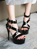 High Heel Sexy Sandalen Schwarz Leder Round Toe Sexy Schuhe