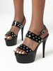 High Heel Sexy Sandalen Schwarz Patent Obere Runde Zehen Sexy Schuhe