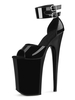 High Heel Sexy Sandalen Schwarz PU Leder Peep Toe Monk Strap Plattform Sexy Schuhe