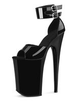 High Heel Sexy Sandalen Schwarz PU Leder Peep Toe Monk Strap Plattform Sexy Schuhe