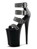 High Heel Sexy Sandalen Schwarz PU Leder Peep Toe Nieten 9.1 Sexy Schuhe