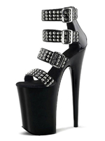 High Heel Sexy Sandalen Schwarz PU Leder Peep Toe Nieten 9.1 Sexy Schuhe
