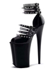 High Heel Sexy Sandalen Schwarz PU Leder Peep Toe Nieten 9.1 Sexy Schuhe