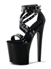 High Heel Sexy Sandalen Schwarz PU Leder Peep Toe Nieten Sexy Schuhe