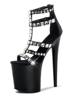 High Heel Sexy Sandalen Schwarz PU Leder Peep Toe Nieten Sexy Schuhe