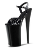 High Heel Sexy Sandalen Schwarz PU Leder Peep Toe Nieten Sexy Schuhe