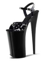 High Heel Sexy Sandalen Schwarz PU Leder Peep Toe Nieten Sexy Schuhe