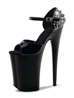 High Heel Sexy Sandalen Schwarz PU Leder Peep Toe Nieten Sexy Schuhe