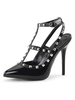High Heel Sexy Sandalen Schwarz PU Leder Spitze Zehen T-Strap Sexy Schuhe