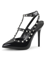 High Heel Sexy Sandalen Schwarz PU Leder Spitze Zehen T-Strap Sexy Schuhe