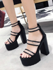 High Heel Sexy Sandalen Schwarze PU Leder Plattform Chunky Heel Plattform Sexy Sandalen