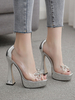 High Heel Sexy Sandalen Silber Leder Open Toe Platform Transparente Sexy Pumps