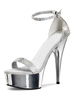 High Heel Sexy Sandalen Silber PU Leder Peep Toe Knöchelriemen Plateausandalen