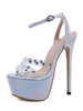 High Heel Sexy Sandalen Silber PU Leder Peep Toe Strass Sexy Sandalen