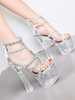 High Heel Sexy Sandalen Silber PU Leder Square Toe T-Strap Plattform Sexy Sandalen